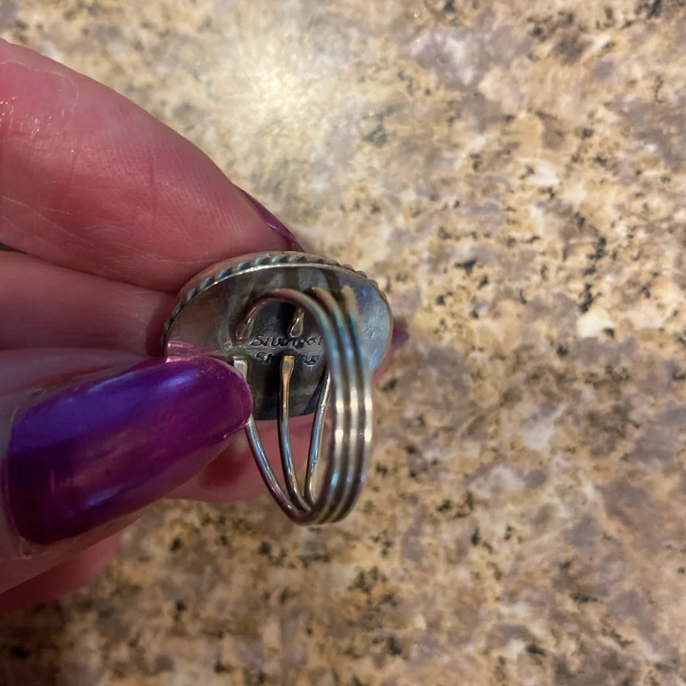 Blue Stone Silver Ring Size Around 4.75